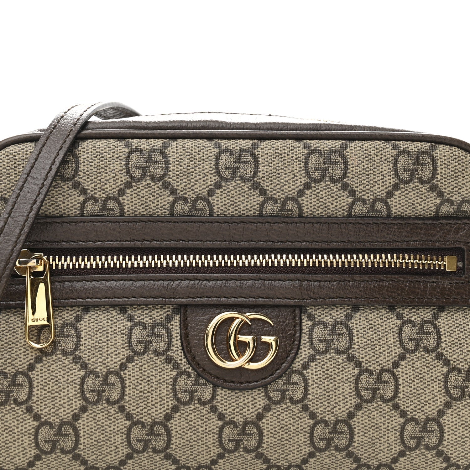 Gucci GG Supreme Monogram Textured Calfskin Super Mini Ophidia Shoulder Bag Beige Ebony New Acero