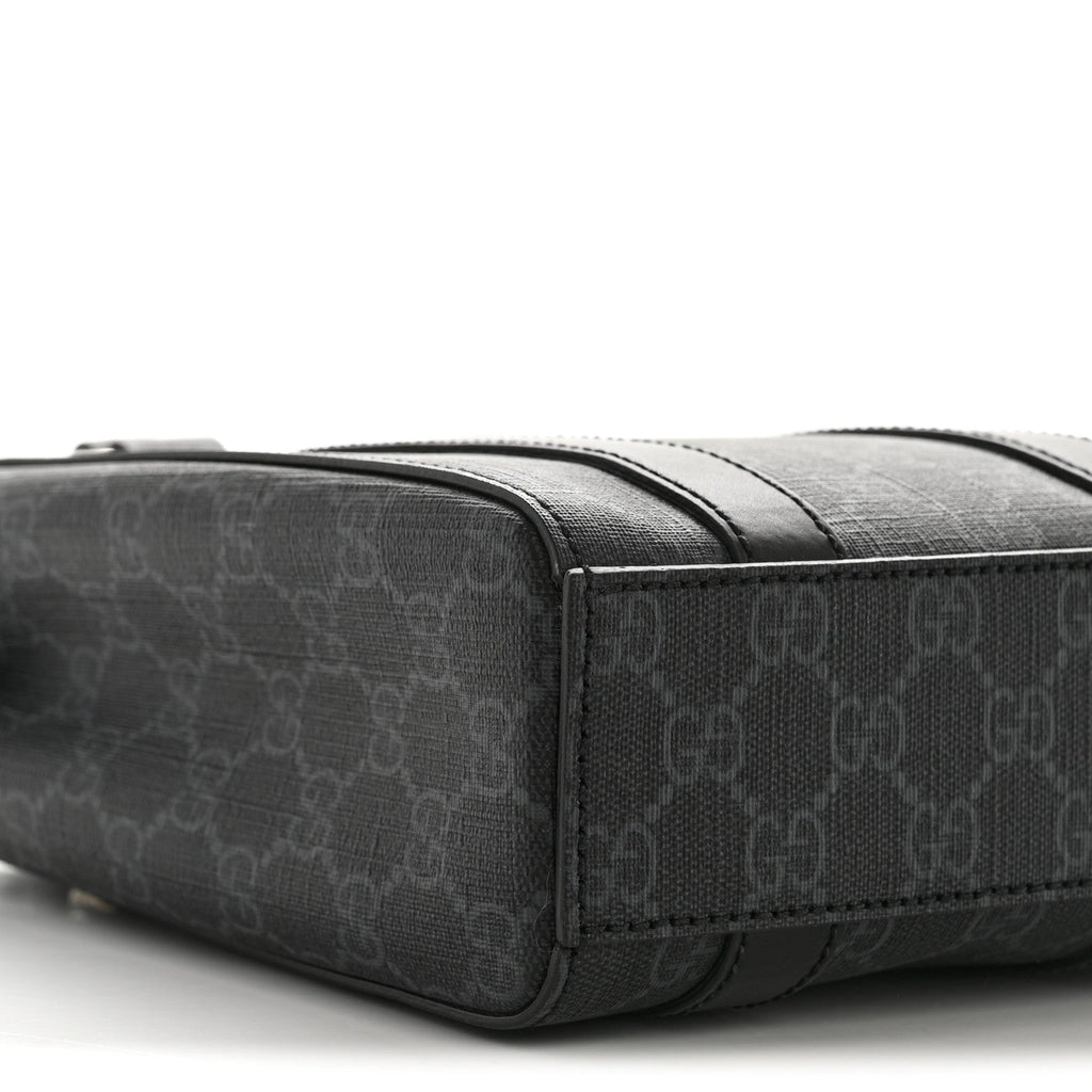 Gucci GG Supreme Monogram Appia Calfskin Web Mini Tote Bag Black