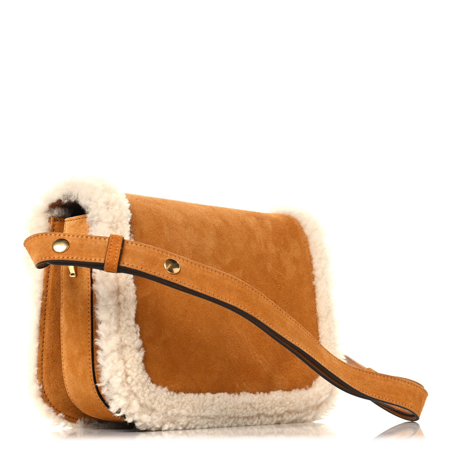 Gucci Suede Shearling Horsebit 1955 Shoulder Bag Brown