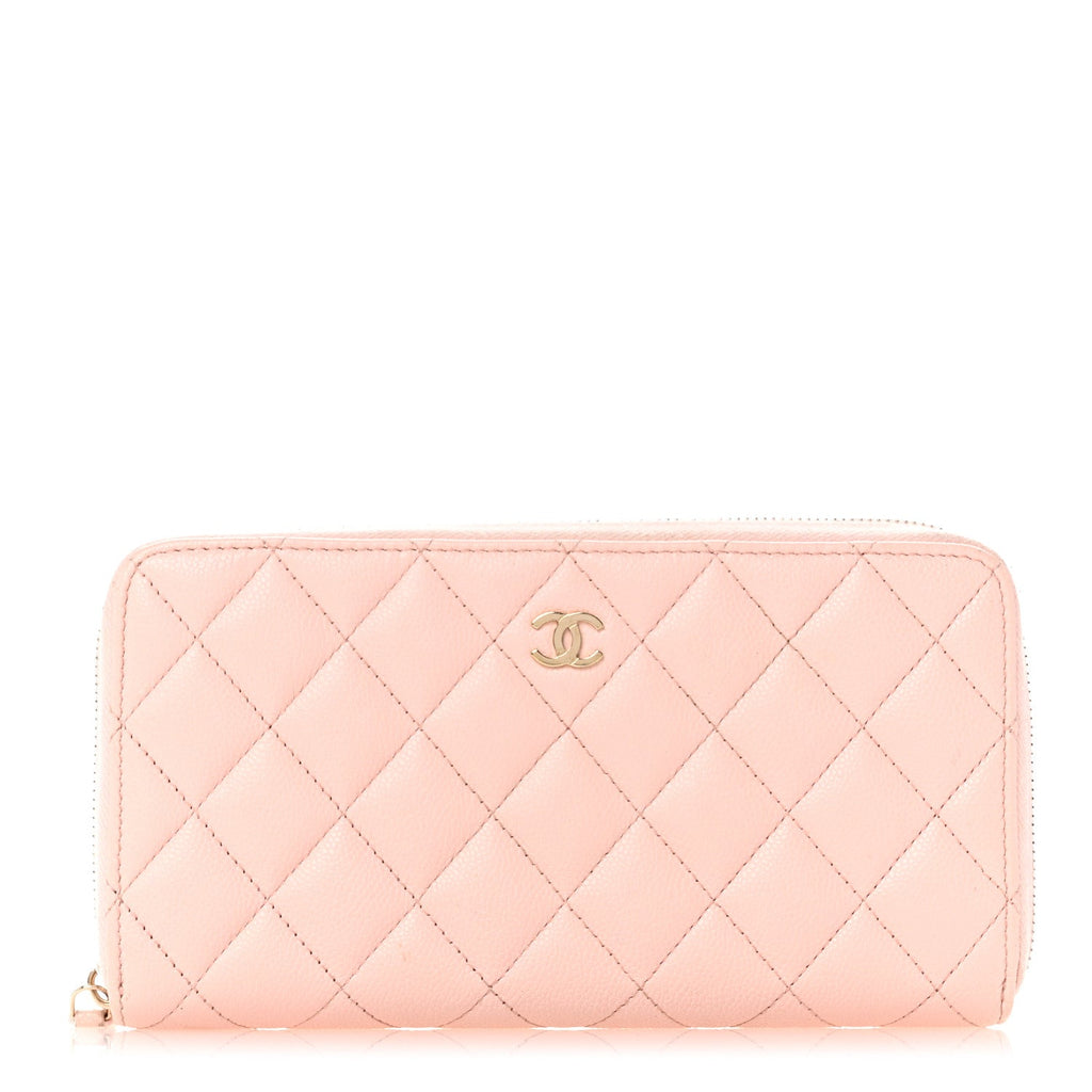 Caviar Quilted Large Gusset Zip Around Wallet Light Pink