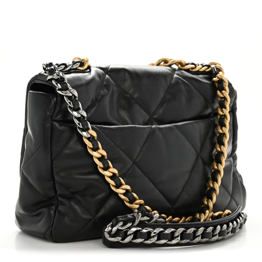 Chanel Shiny Goatskin Quilted Large Chanel 19 Flap Black