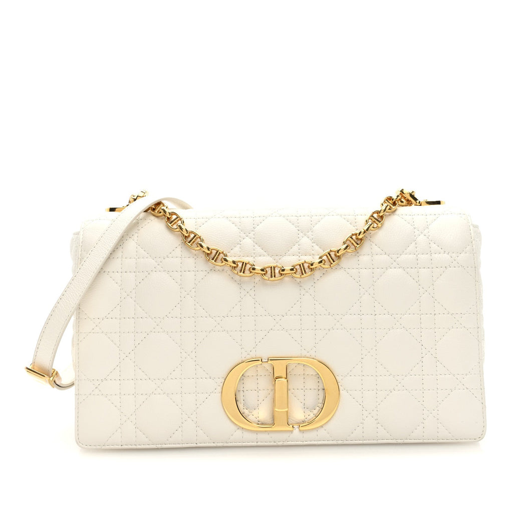 Christian Dior Grained Calfskin Cannage Large Caro Bag Ivory