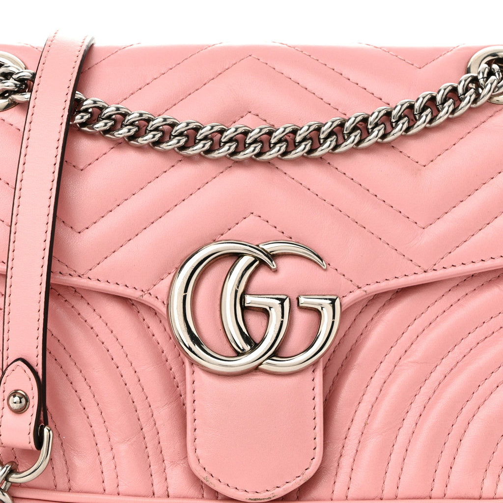 Gucci Calfskin Matelasse Small GG Marmont Shoulder Bag Wild Rose