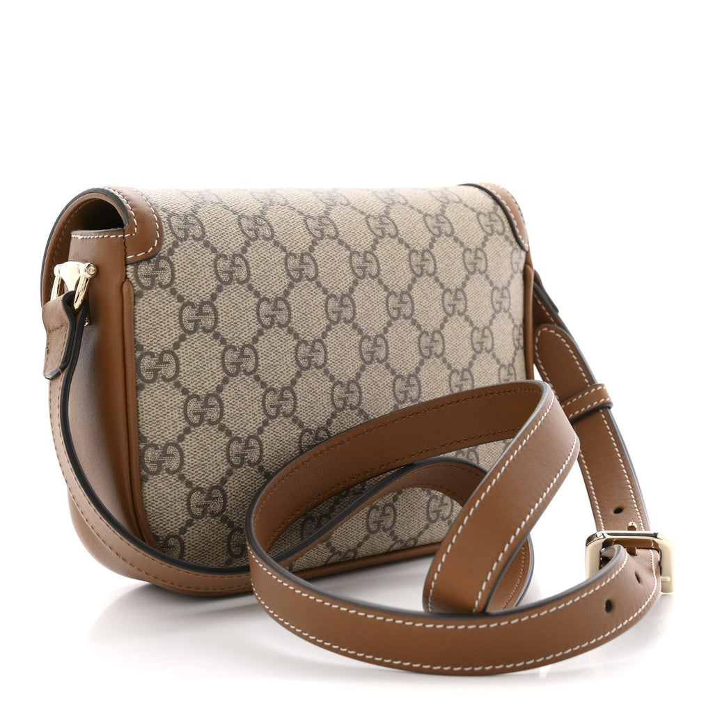 Gucci GG Supreme Monogram Duomo Lux Horsebit 1955 Soft Small Shoulder Bag Beige Ebony Sundial