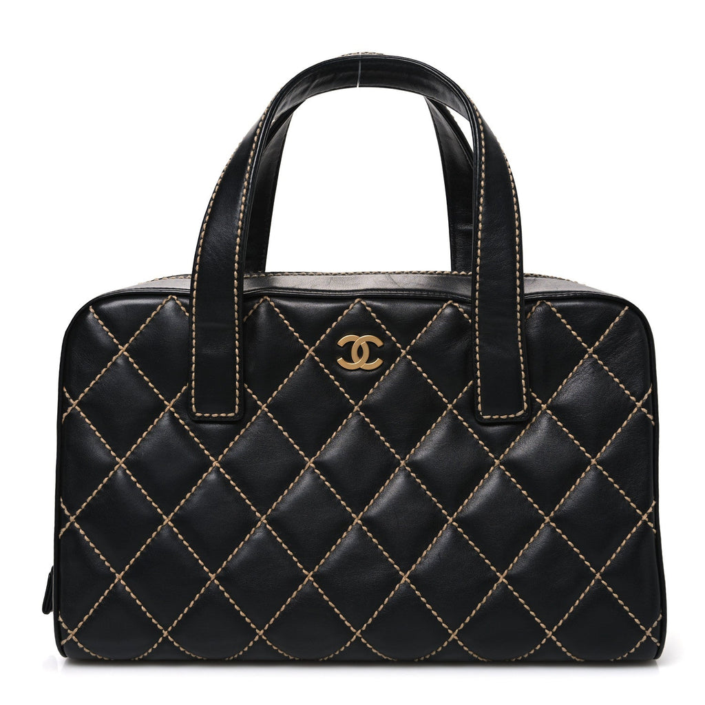 Chanel Calfskin Wild Stitch Top Handle Bag Black