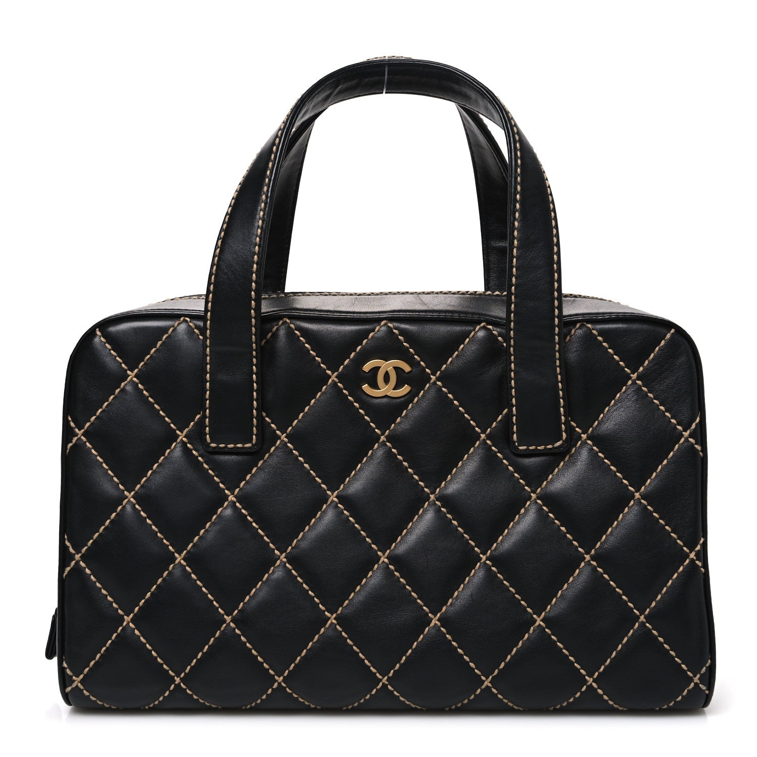 Chanel Calfskin Wild Stitch Top Handle Bag Black