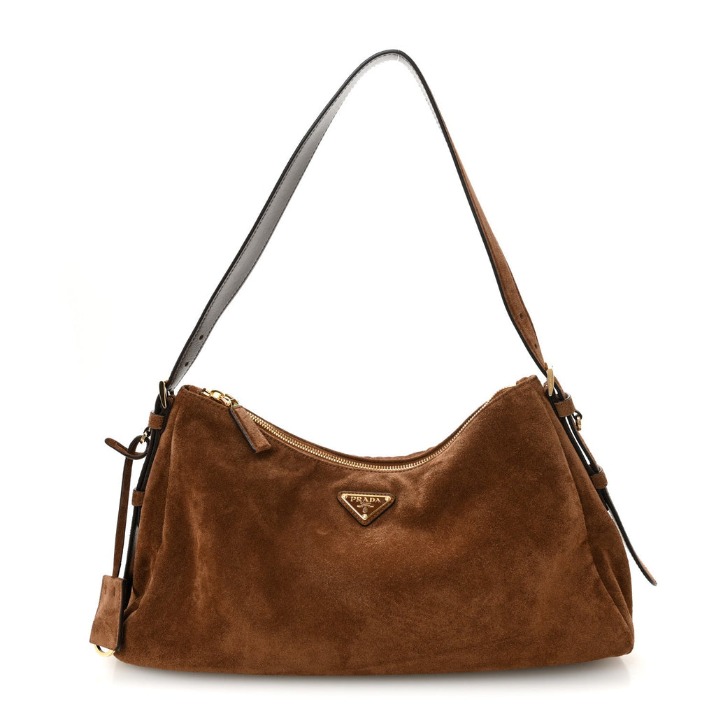 Prada Scamosciato Suede Large Aimee Shoulder Bag Cacao
