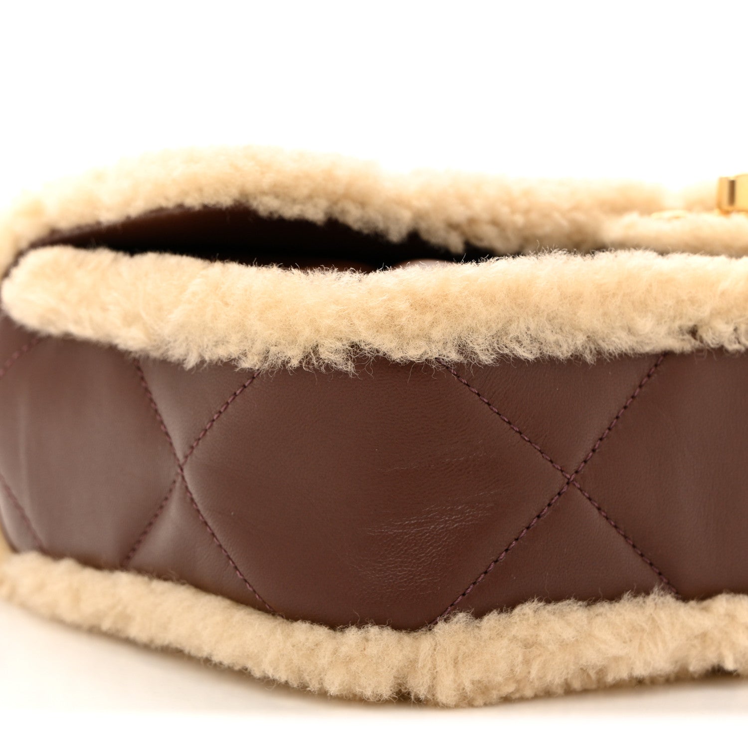 Chanel Shearling Lambskin Quilted Furry Coco Flap Dark Brown Beige