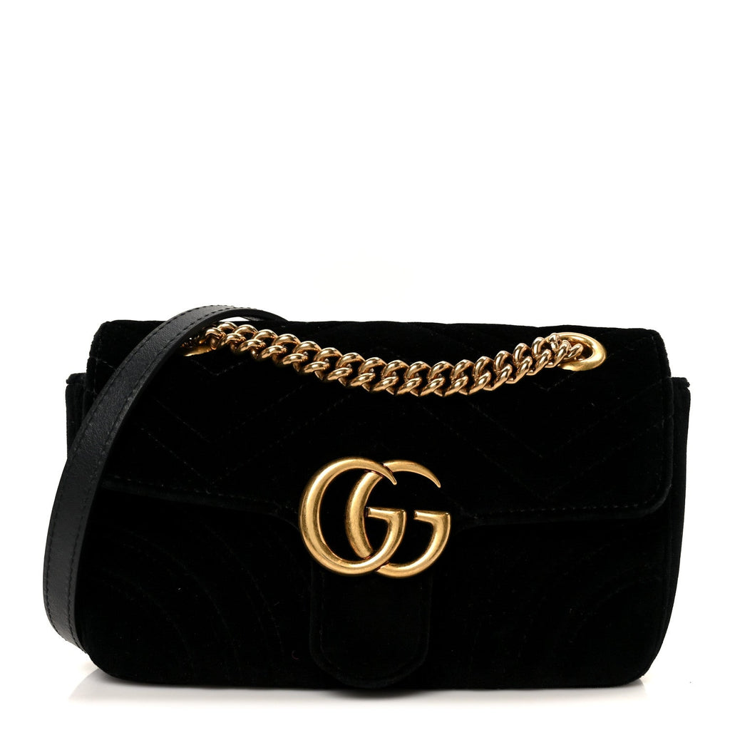 Gucci Velvet Matelasse Mini GG Marmont Shoulder Bag  Black