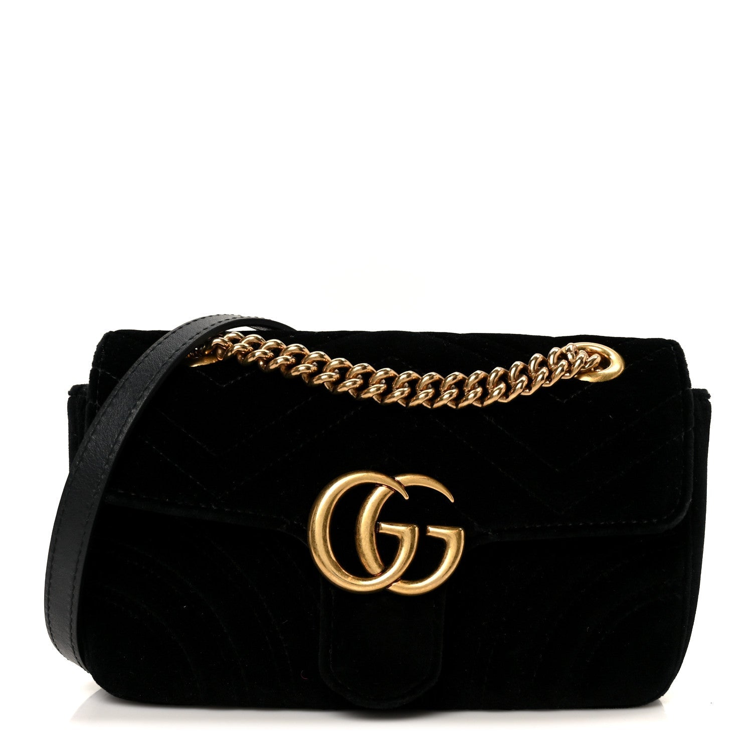 Gucci Velvet Matelasse Mini GG Marmont Shoulder Bag  Black
