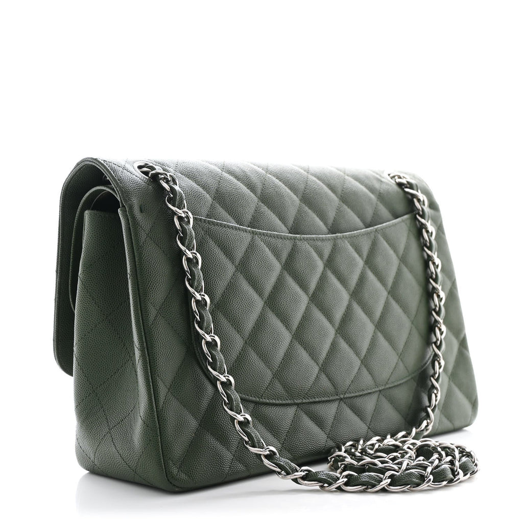 Chanel Caviar Quilted Jumbo Double Flap Green