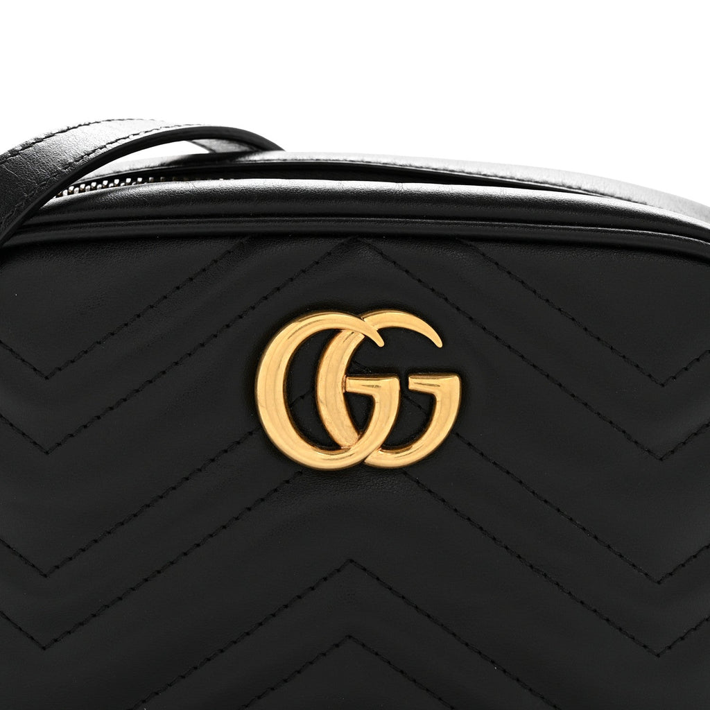 Gucci Calfskin Matelasse Mini GG Marmont Chain Shoulder Bag Black
