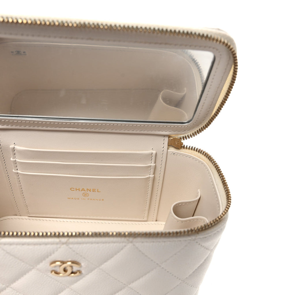 Caviar Quilted Small Vanity Case With Chain White
