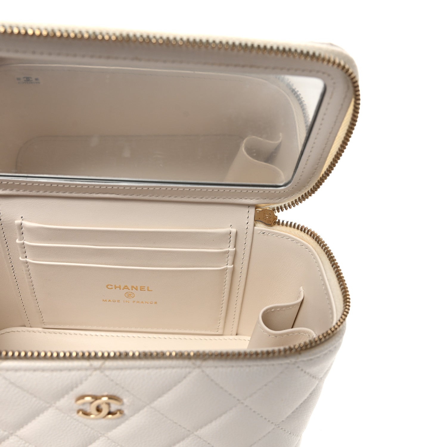 Caviar Quilted Small Vanity Case With Chain White