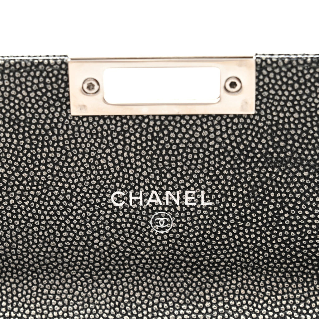 Metallic Caviar Quilted Large Golden Class Gusset Flap Wallet Dark Grey