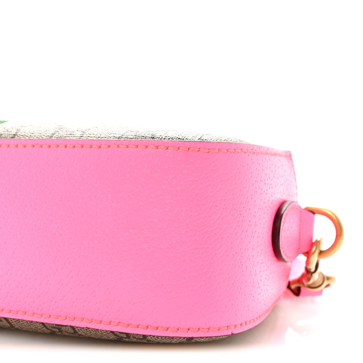 Gucci GG Supreme Monogram Textured Dollar Calfskin Web Ophidia Small Crossbody Bag Beige Ebony Fuchsia