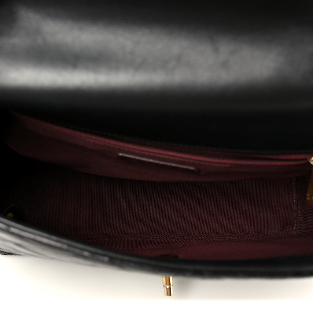 Chanel Glazed Calfskin Quilted Large Gold Bar Top Handle Flap Black