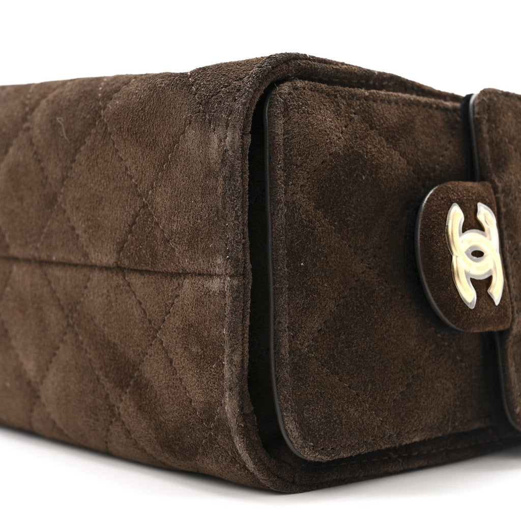 Chanel Suede Quilted Mini Chanel 25 Handbag Dark Brown