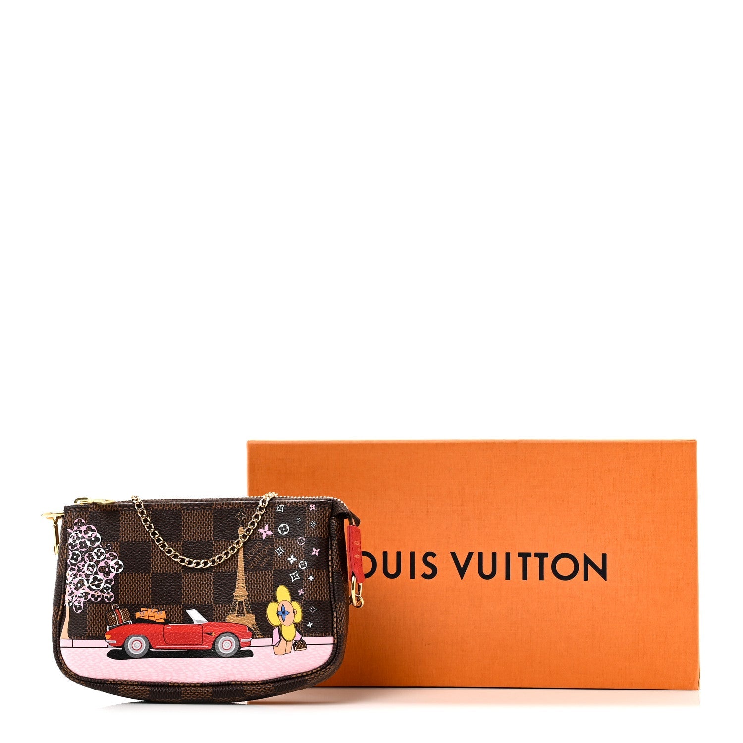 Louis Vuitton Damier Ebene 2019 Christmas Animation Mini Pochette Accessories Red