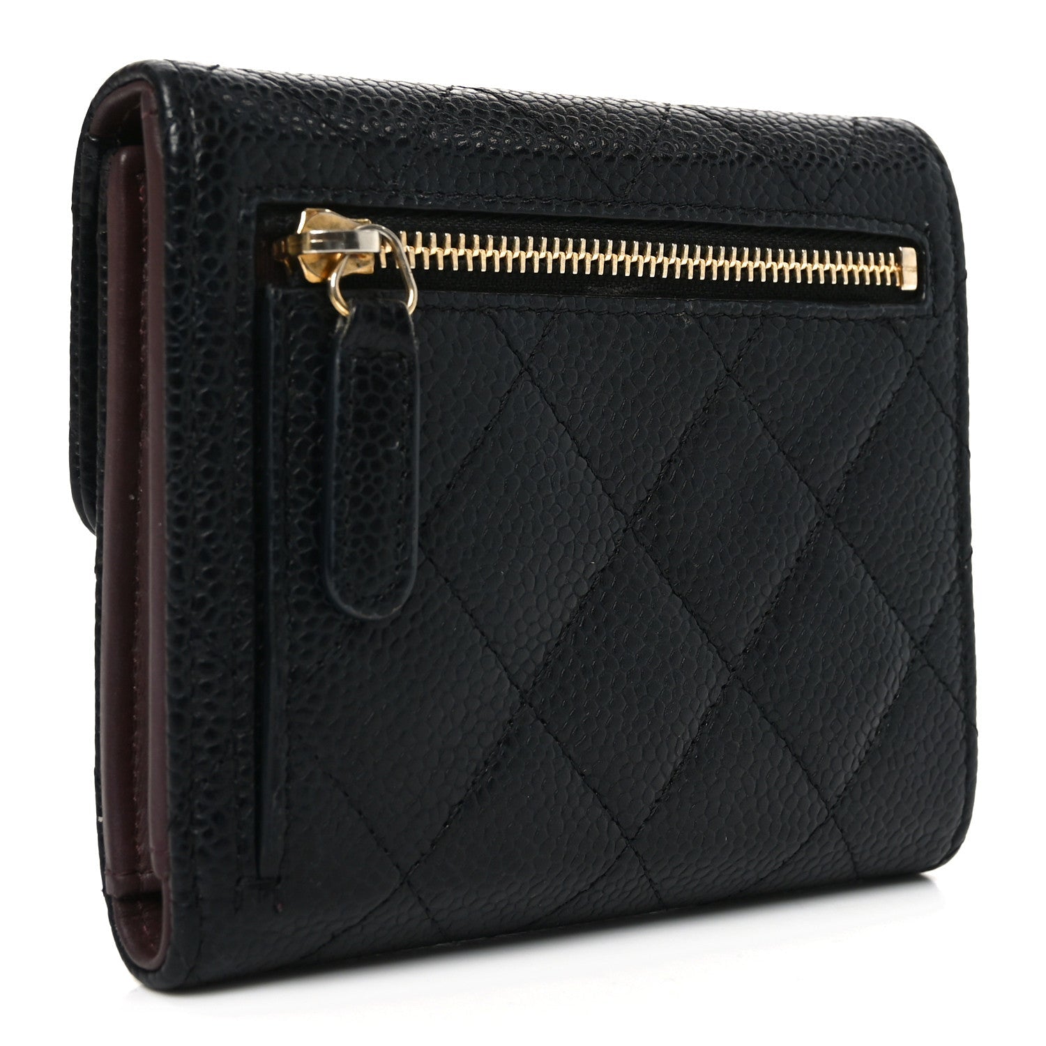 Caviar Quilted Compact Flap Wallet Black