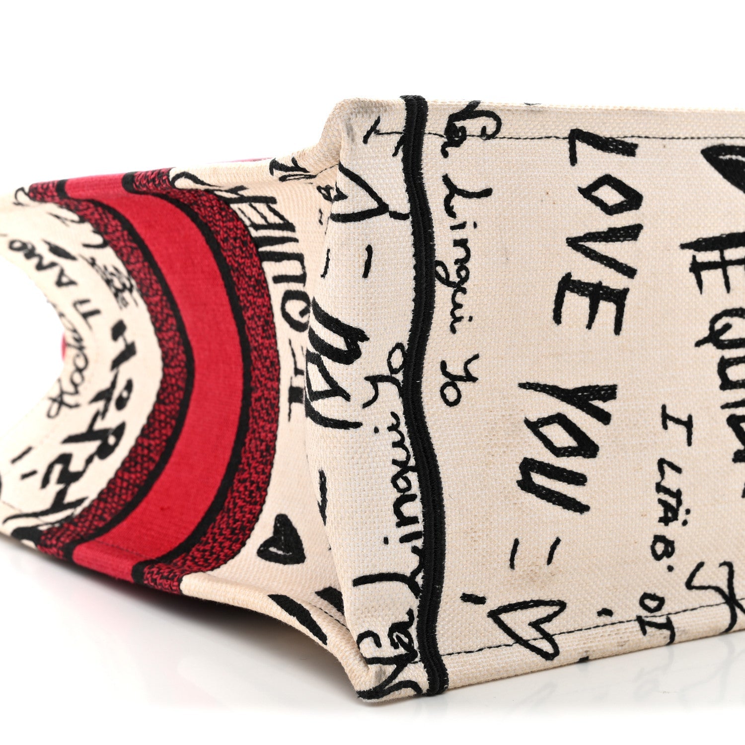 Christian Dior Canvas Embroidered Medium Dioramour Graffiti Book Tote Latte Multicolor