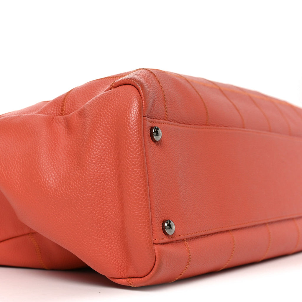 Chanel Caviar Square Stitched Large Tote Orange
