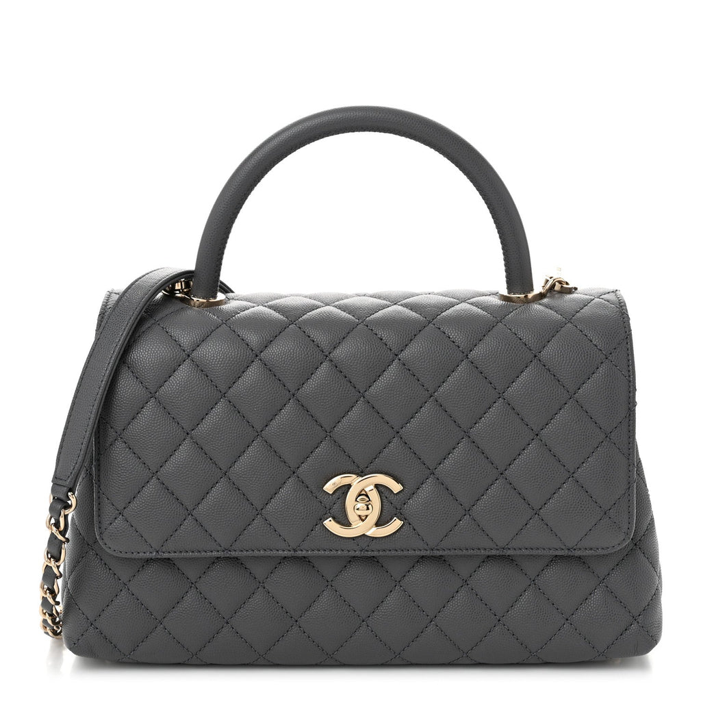 Chanel Caviar Quilted Small Coco Handle Flap Dark Grey