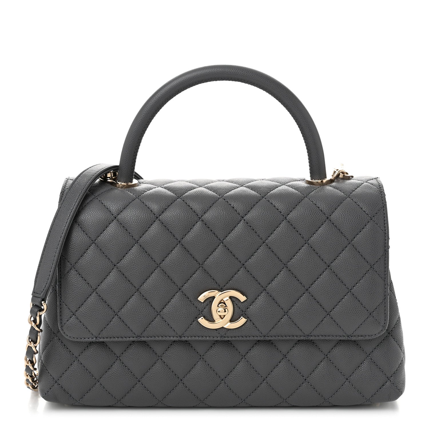 Chanel Caviar Quilted Small Coco Handle Flap Dark Grey