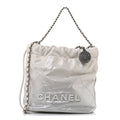 Chanel Metallic Shaded Calfskin Quilted Mini Chanel 22 White Silver