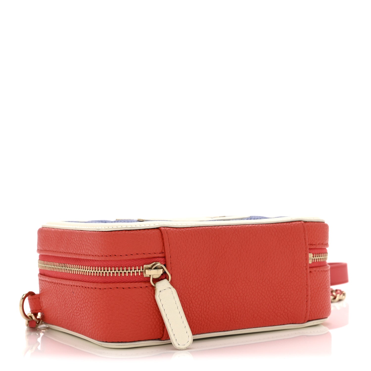 Chanel Caviar Quilted Filigree Vanity Clutch With Chain Blue White Red