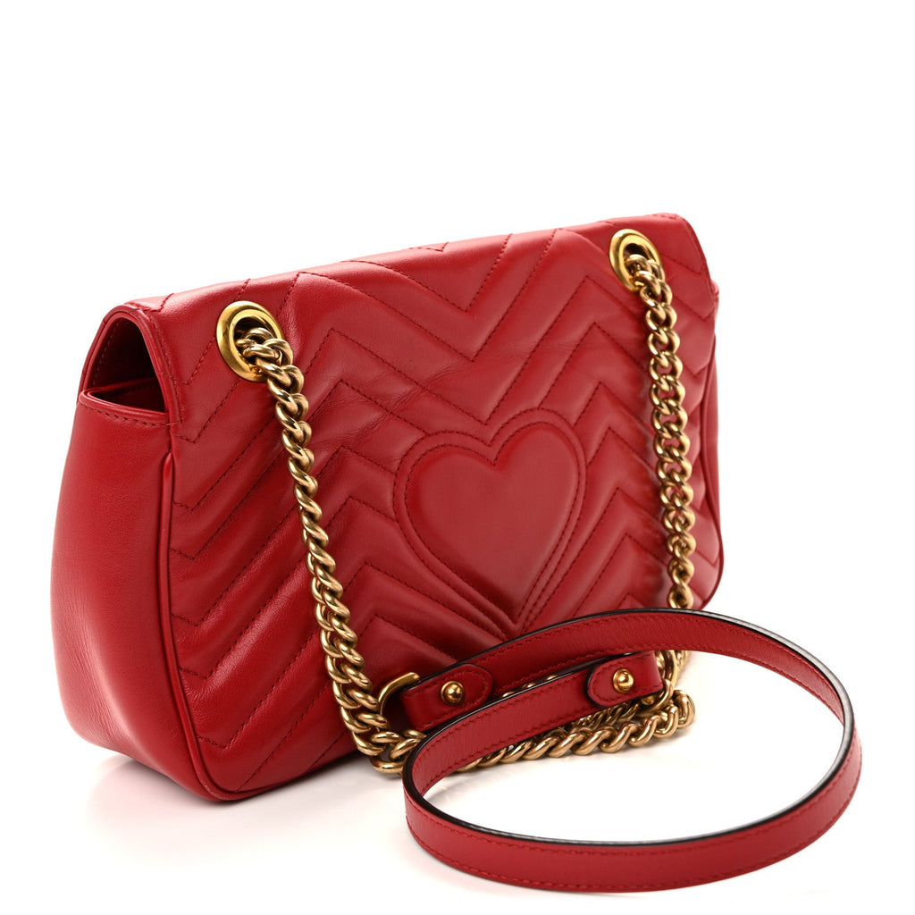 Gucci Calfskin Matelasse Small GG Marmont Shoulder Bag Hibiscus Red
