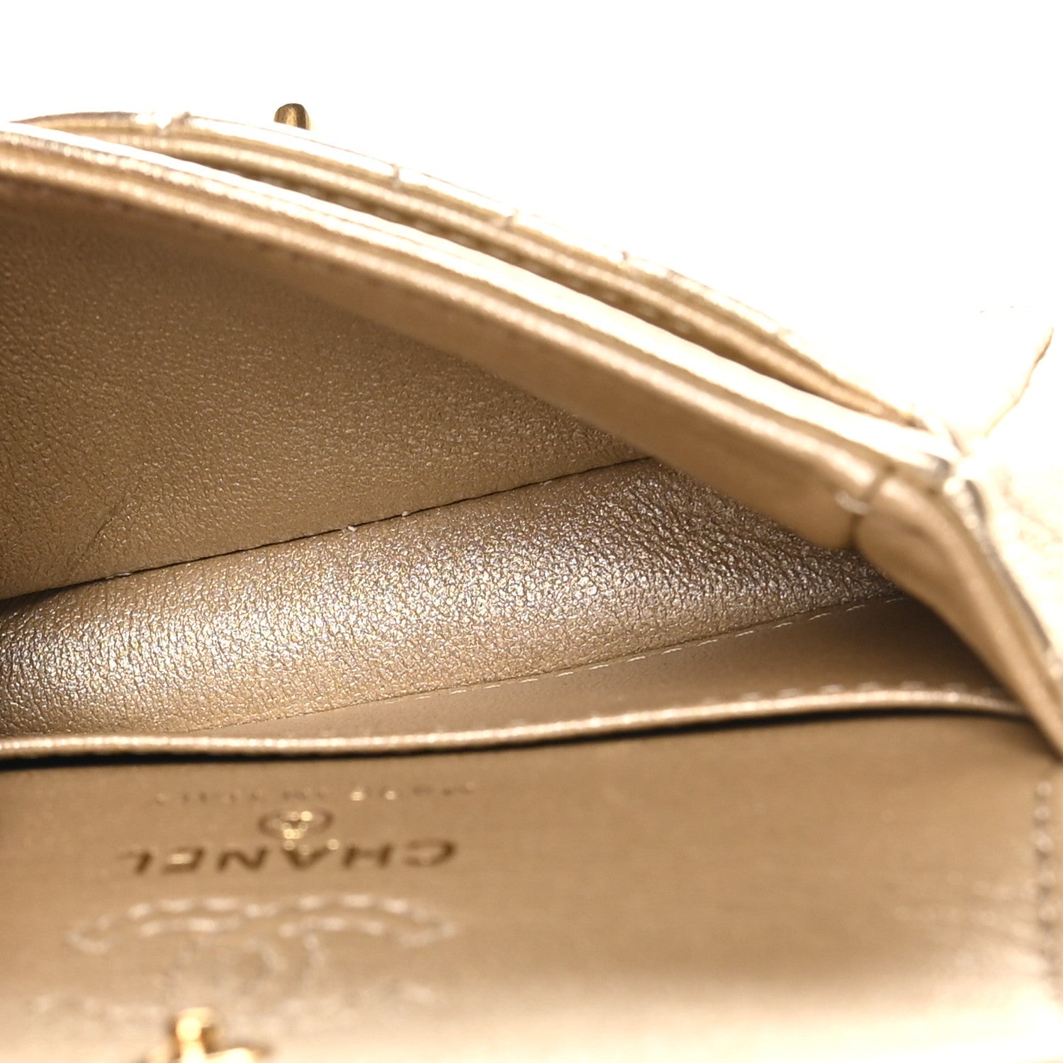 Metallic Calfskin Quilted Mini Flap Bag Charm With Hook Golden