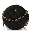 Chanel Lambskin Quilted Round Clutch With Chain Black