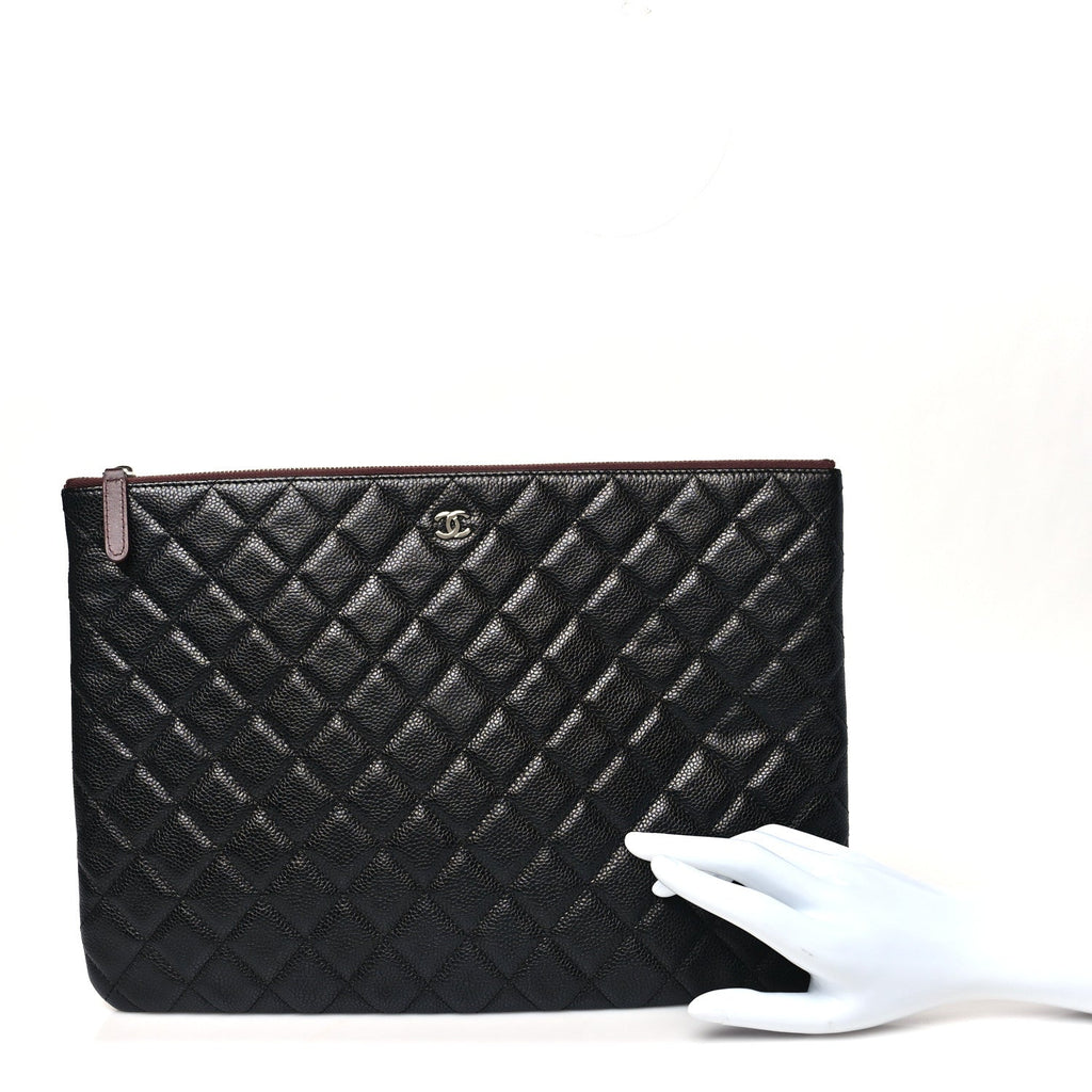 Caviar Quilted Large Cosmetic Case Black