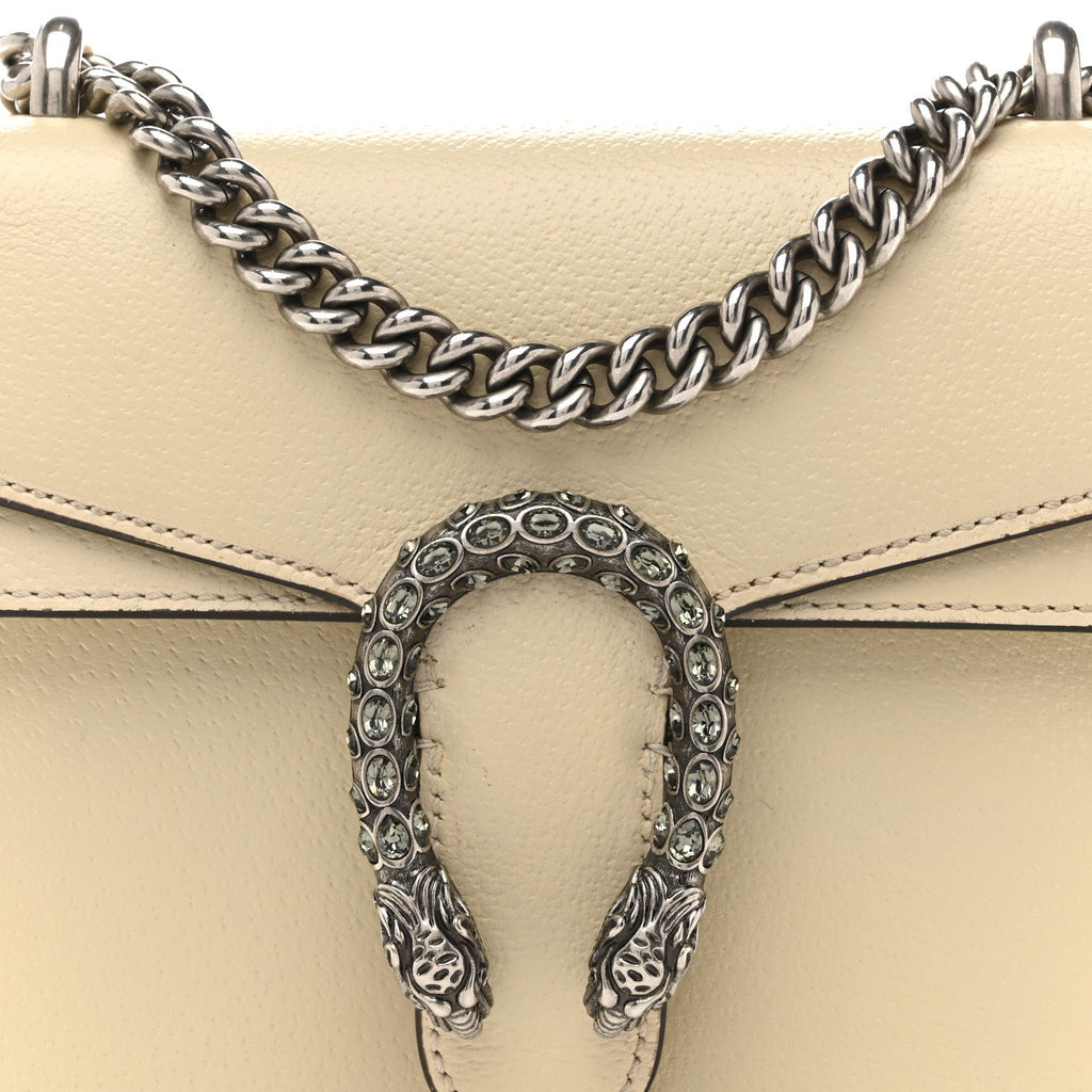 Gucci Textured Calfskin Crystal Mini Dionysus Shoulder Bag Mystic White