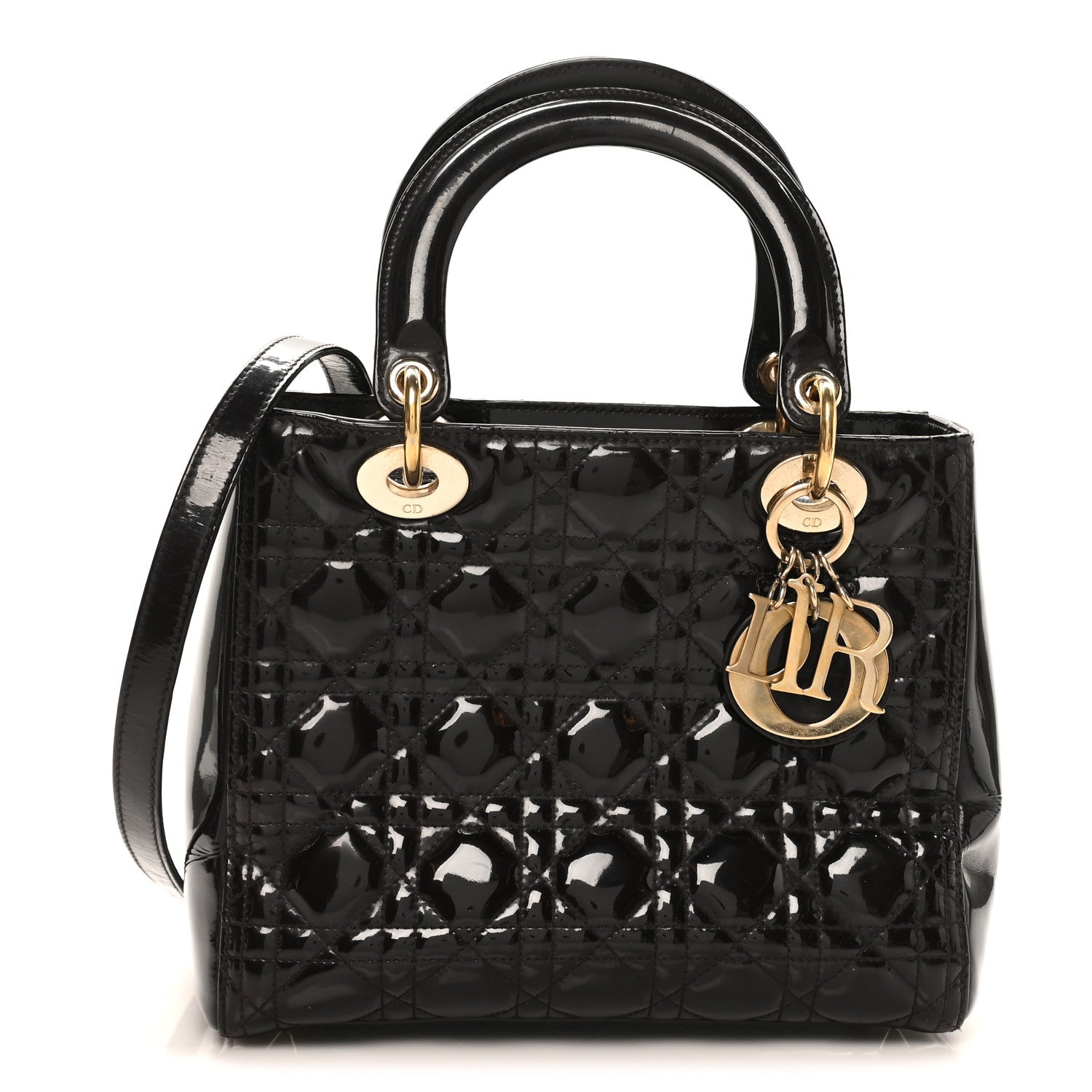 Christian Dior Patent Cannage Medium Lady Dior Dark Brown