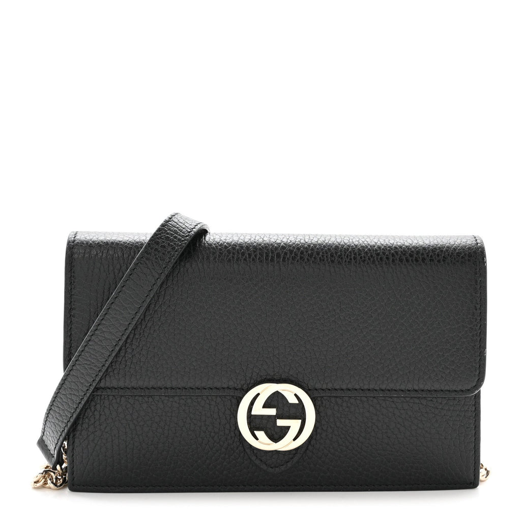 Gucci Dollar Calfskin Interlocking G Chain Wallet Black