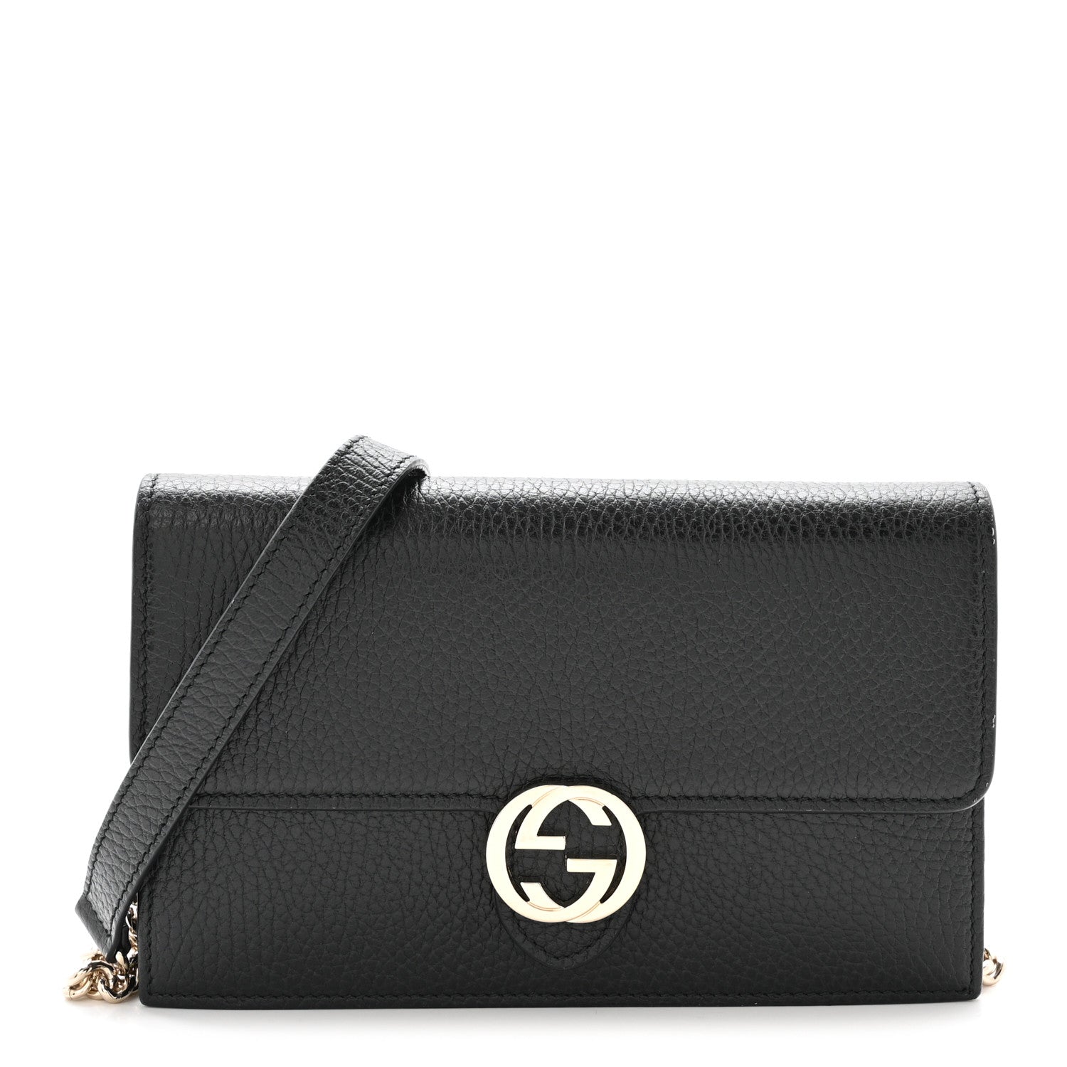 Gucci Dollar Calfskin Interlocking G Chain Wallet Black