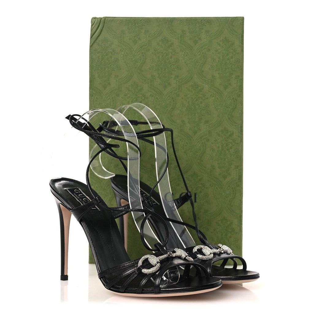 Gucci Malaga Kid Crystal Strappy Horsebit Sandals 39.5 Black