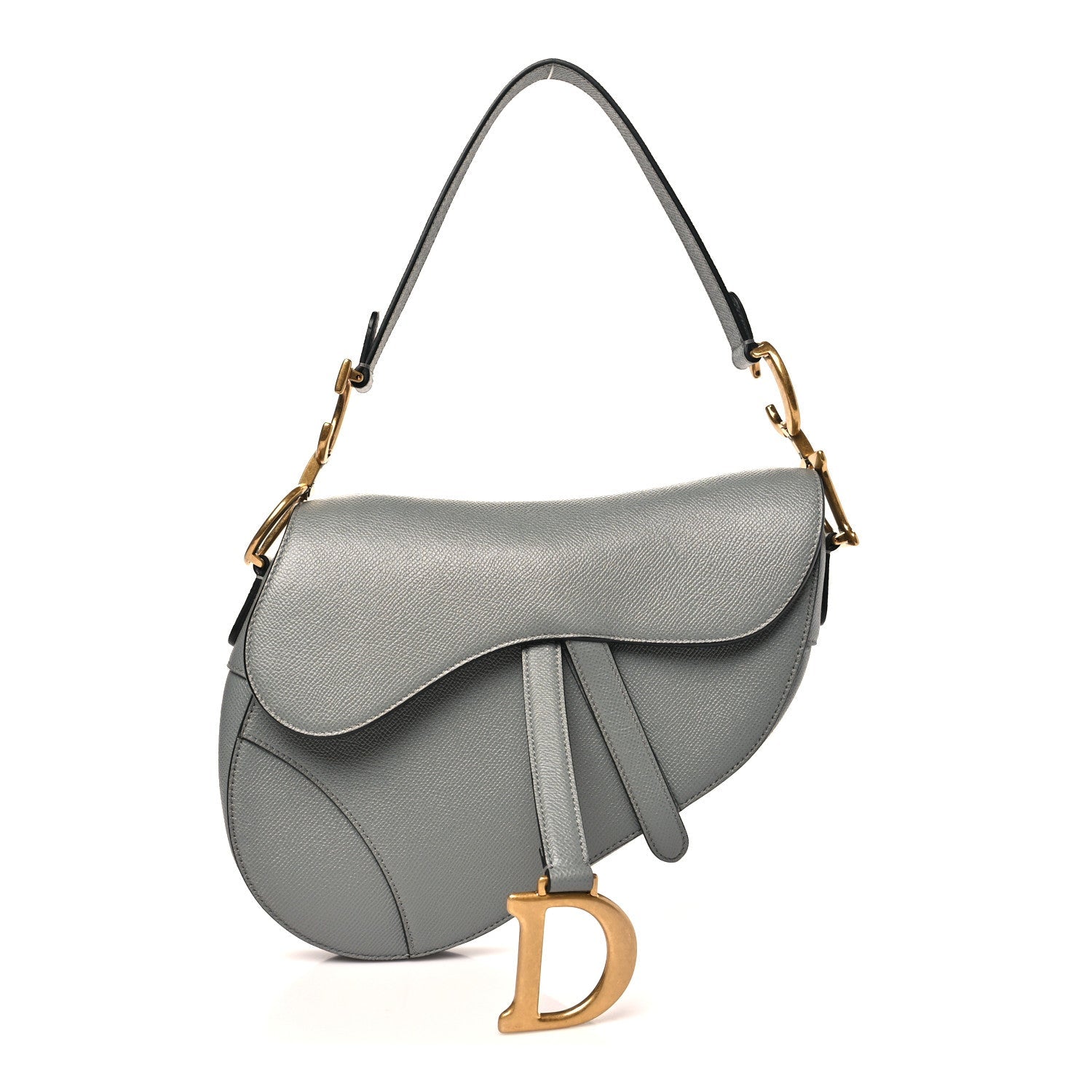 Christian Dior Grained Calfskin Saddle Bag Grey Stone