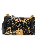 Chanel Calfskin Crocodile Embossed Graffiti Cocodile Medium Boy Flap Black