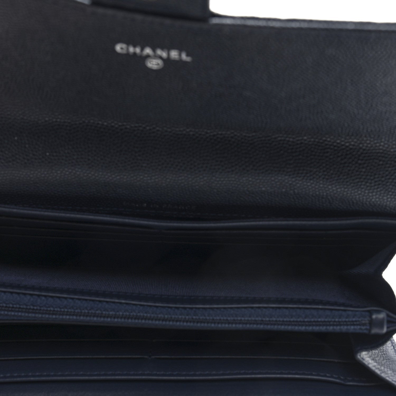 Caviar Quilted Large Gusset Flap Wallet Navy