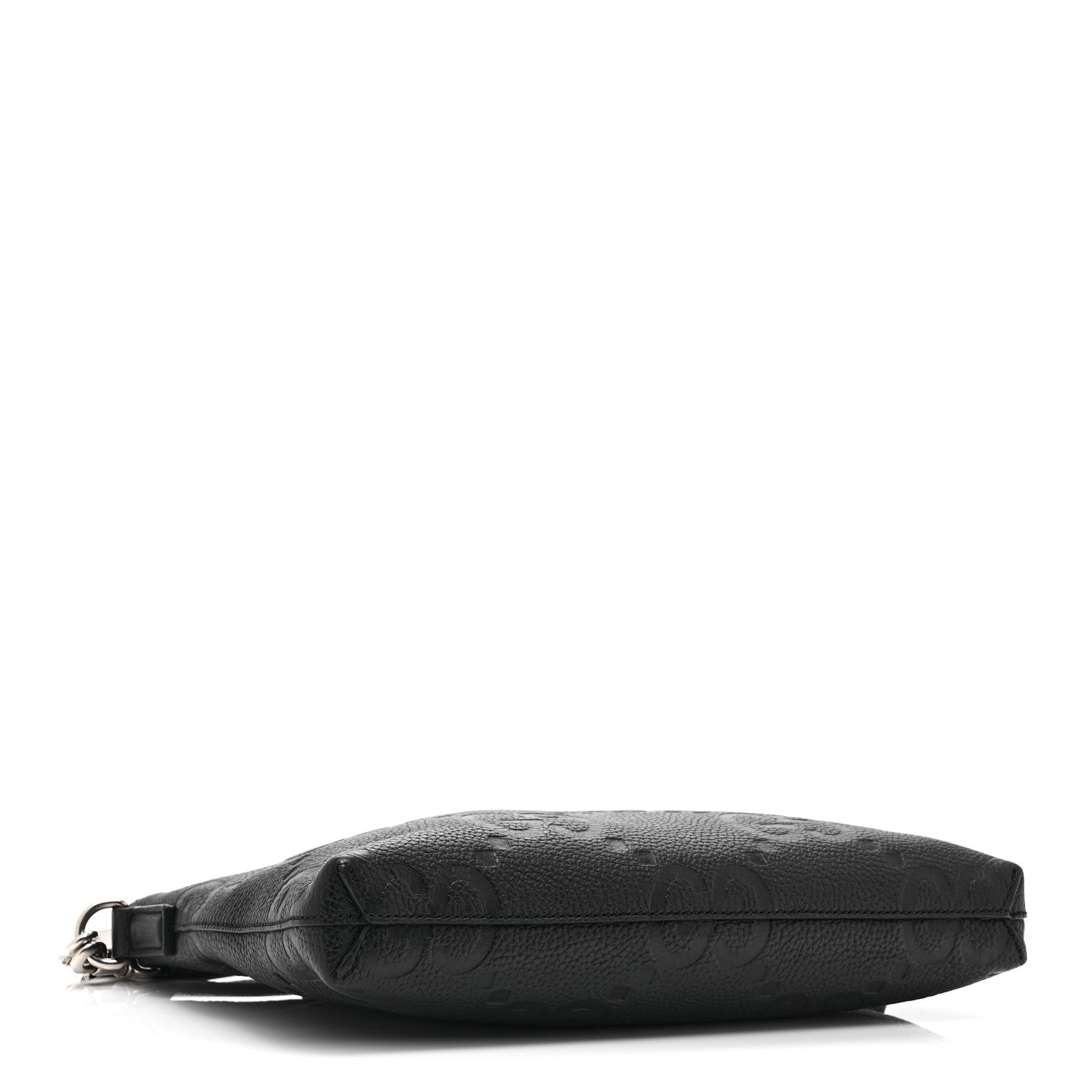 Gucci Piuma Calfskin Jumbo GG Embossed Medium Wristlet Messenger Bag Black