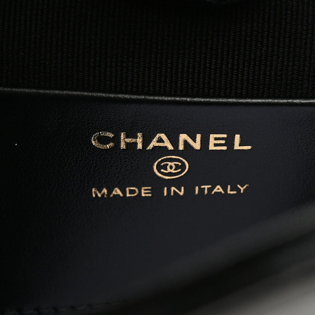 Chanel Shiny Crumpled Calfskin Quilted Nano 31 Shopping Bag Dark Beige Black