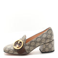 Gucci GG Supreme Monogram Malaga Kid Blondie Pumps 37 Beige Ebony New Acero