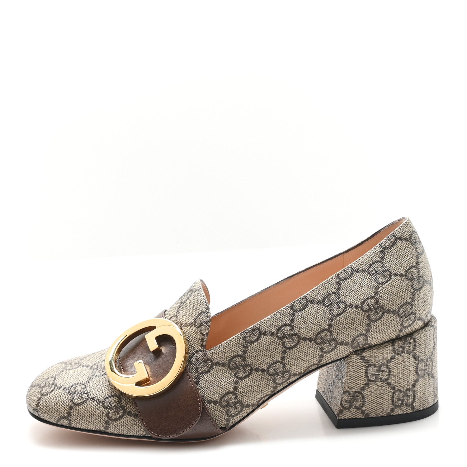 Gucci GG Supreme Monogram Malaga Kid Blondie Pumps 37 Beige Ebony New Acero