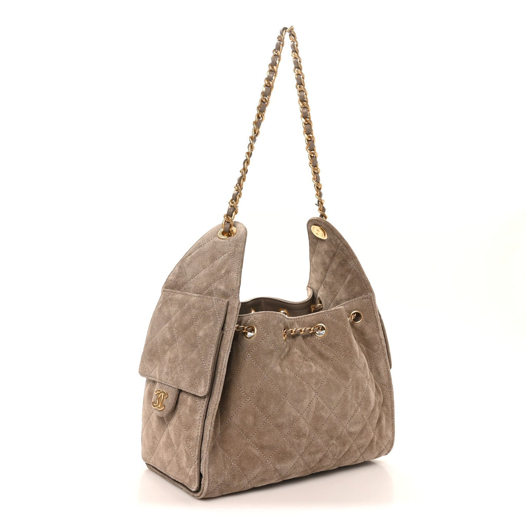 Chanel Suede Quilted Small Chanel 25 Handbag Dark Grey