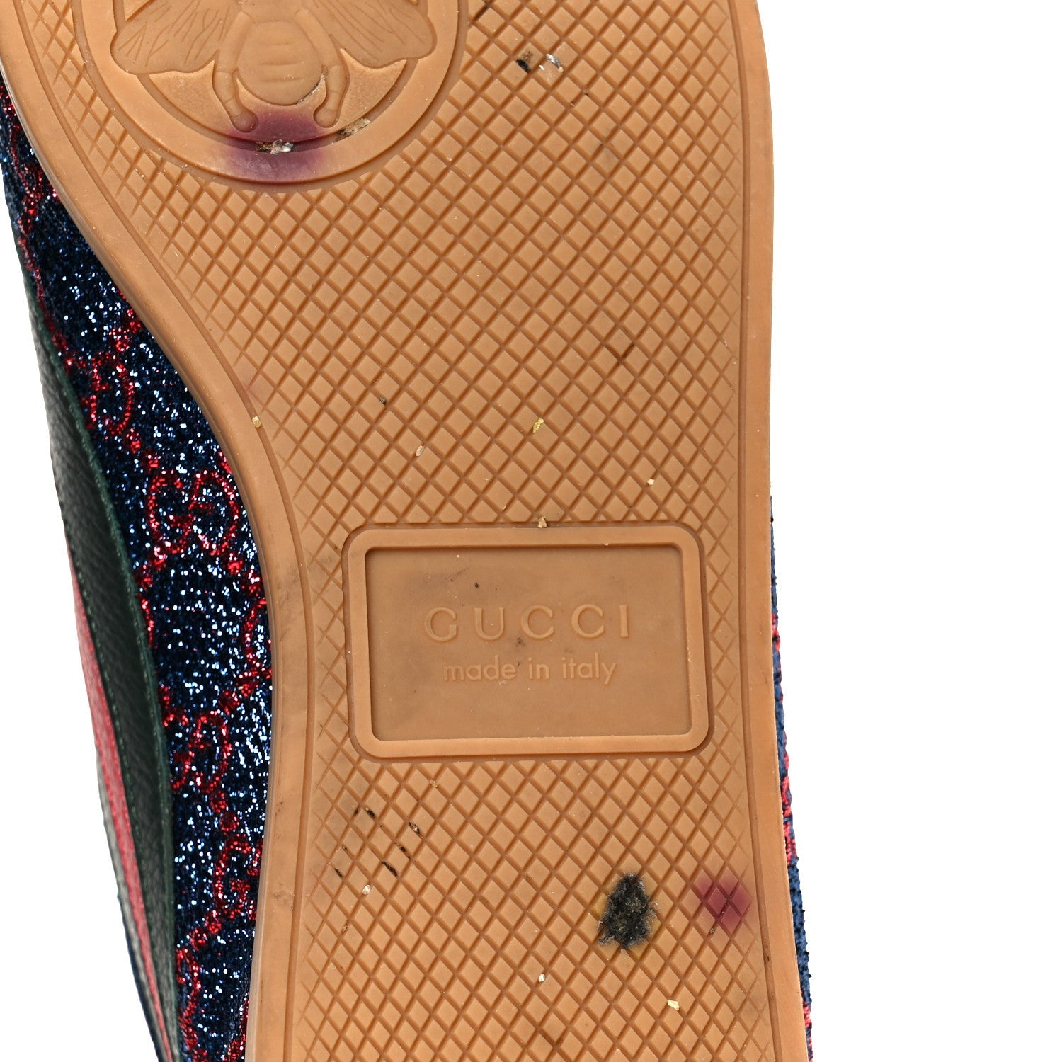 Gucci Lurex Calfskin Web GG Monogram Mens Falacer Sneakers 8.5 Iridescent Blue Iridescent Red Silver