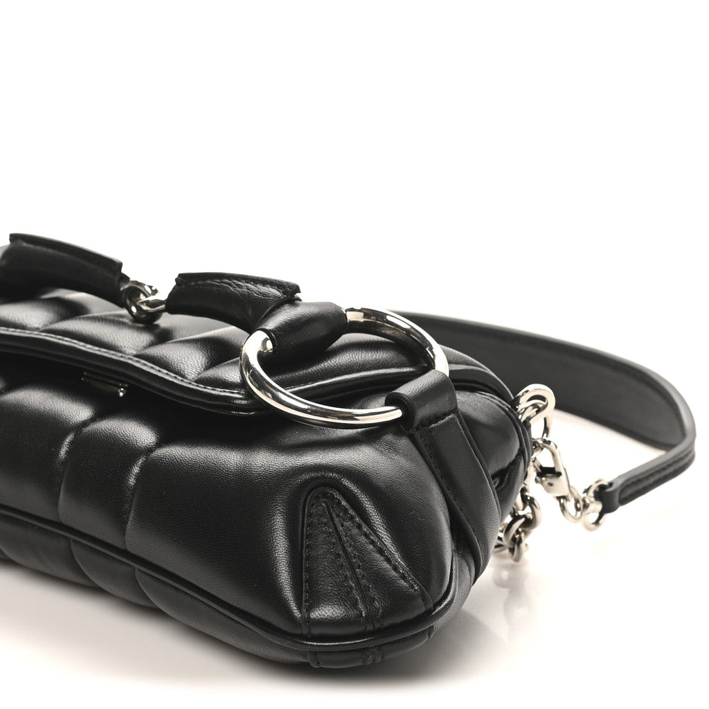 Gucci Nappa Vertical Matelasse Medium Maxi Horsebit Chain Shoulder Bag Black