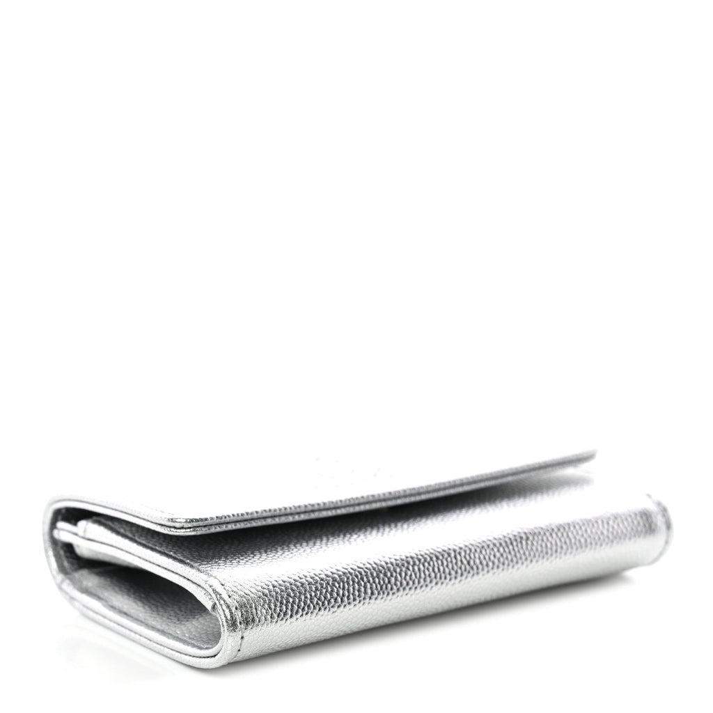 Metallic Caviar Timeless CC Flap Card Holder Silver